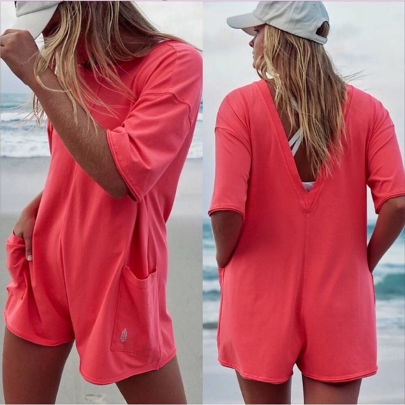 Free People Pants - Free People Hot Shot Tee Romper In Electric Sunset Size Large NWOT